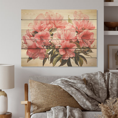 Rhododendron, rêve minimaliste - Art sur bois de rhododendron sur bois de pin naturel