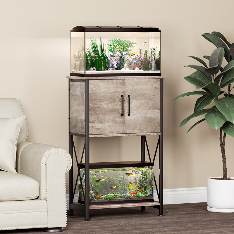 Support d'aquarium, support d'aquarium avec armoire pour le rangement des accessoires, robuste, 10 gallons, Gris
