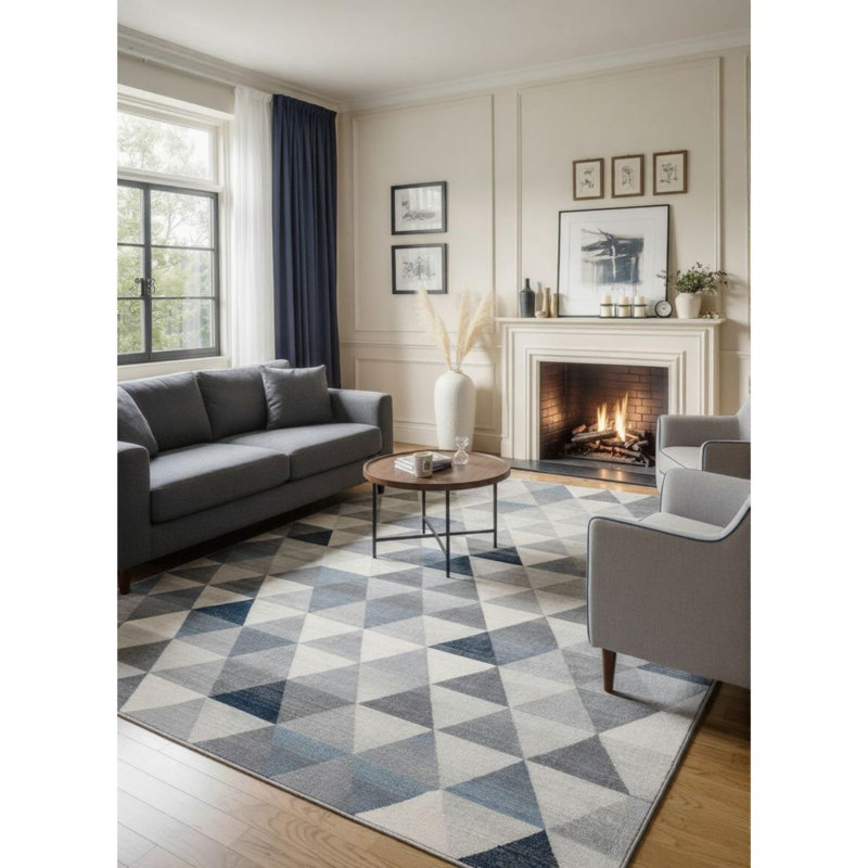 Rug Branch Eldin 5' x 8' (5'3" x 7'7") Blue/Beige Geometric Indoor Area Rug, Contemporary, Low Pile, Stain-Resistant Carpet - Living Room, Bedroom, Dining Room, and Kitchen