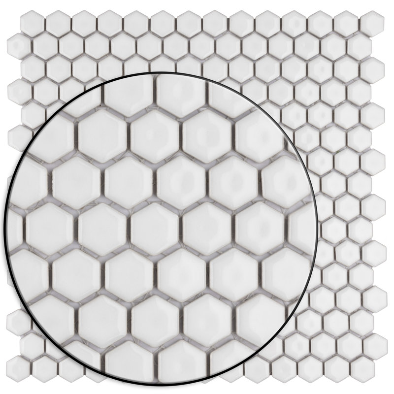 Colemena 0.77" x 0.77" Porcelain Honeycomb Mosaic Wall & Floor Tile, White