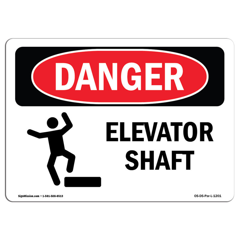 Elevator Shaft Sign, 12" H x 18" W x 0.1" D