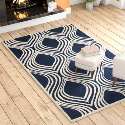 Tapis bleu / ivoire en laine touffeté à la main Oglesbee