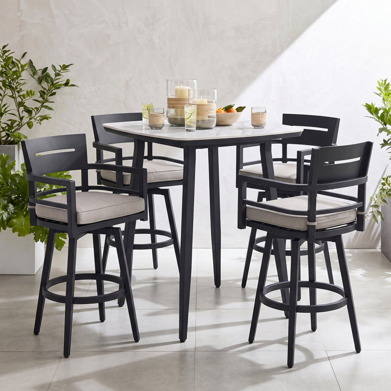 Gault Patio 5-Piece Counter Height Dining Set with Swivel Stools & Sunbrella Cushions