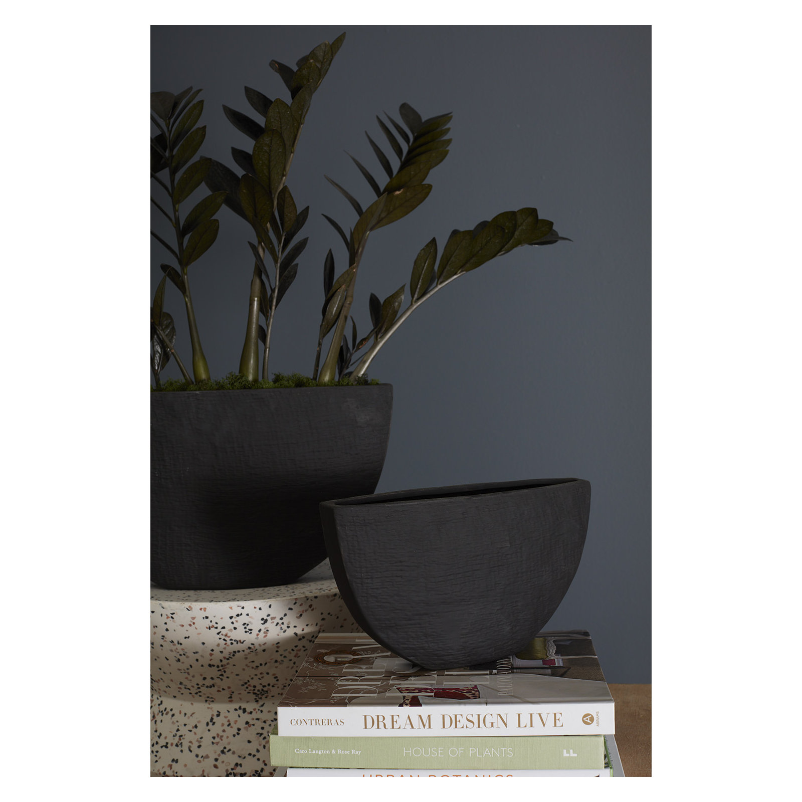 Handmade Ceramic Pot Planter, Black, 5.75" H x 10.25" W x 2.5" D