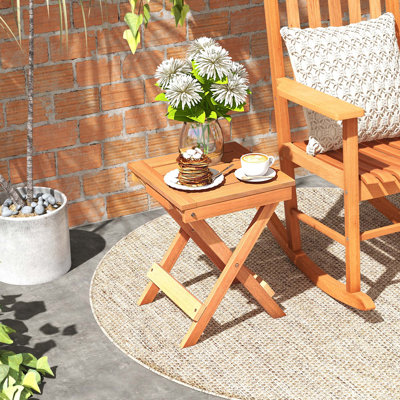Winston Porter 14" Compact Folding Side Table With Slatted Tabletop Stable Triangular Structure