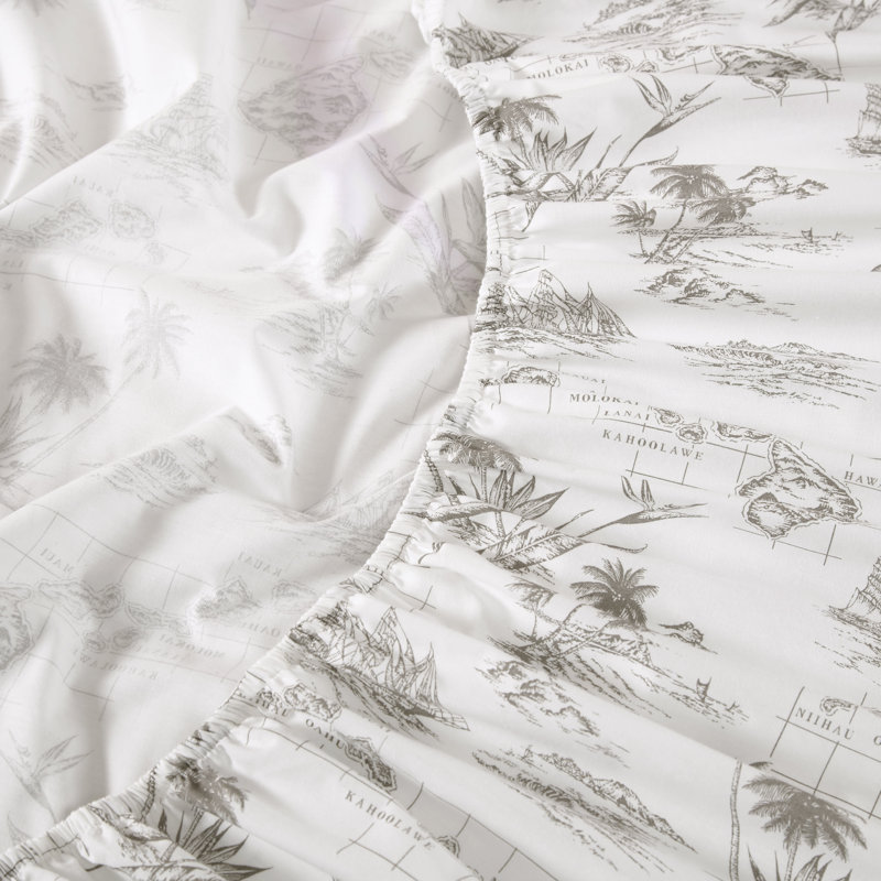 Vintage Map Print White Cotton Queen Sheet Set