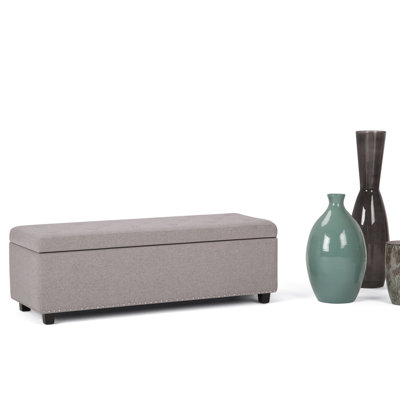 Banc de rangement avec repose-pieds clouté rectangulaire en tissu aspect lin de 48 po Hamilton