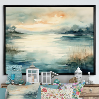 «Misty Lake Tranquility Retro Watercolor», reproduction sur toile