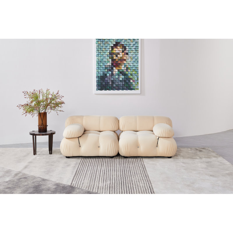 Breeley Upholstered 76'' Sofa, Beige Velvet