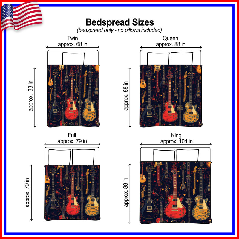 Electric Guitar Collage Quilted Bedspread All Sizes, Full / Double