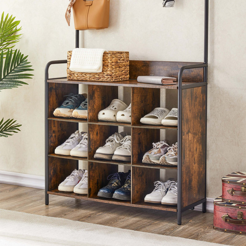 Portemanteau, portemanteau avec porte-chaussures pour le vestibule, portemanteau 3-en-1 et support de rangement, avec 7 crochets, une tringle à vêtements
