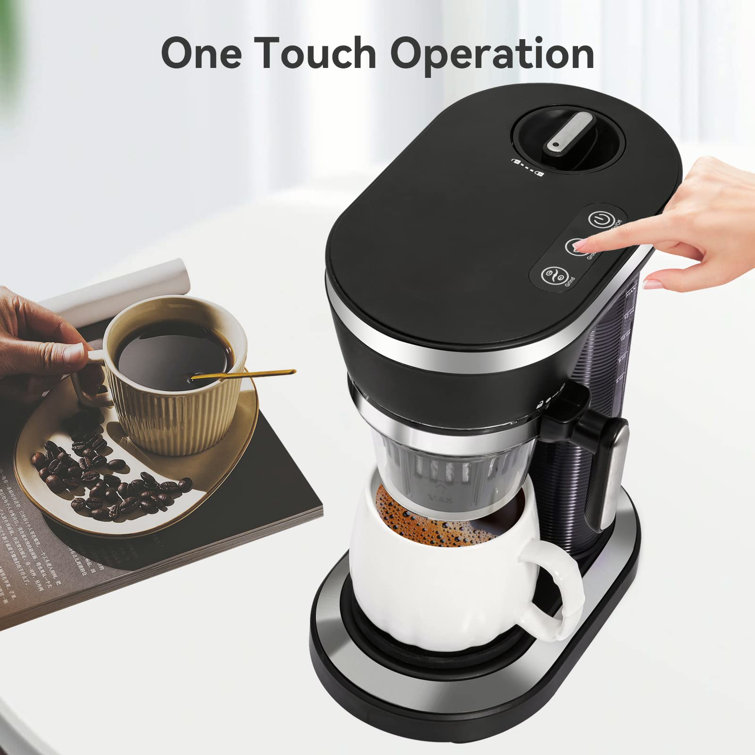 Bean to Cup Grind and Brew Coffee Maker, 2-in-1 One Cup Coffee machine Pods  Compact & Ground Coffee, Capacity 12-15.21 Oz Steam Pressure Technology Coffee  Maker (White Mug) 