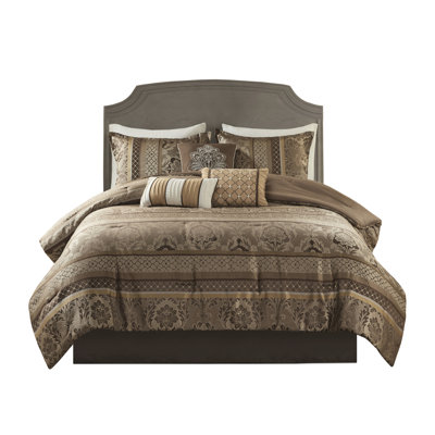 King Bedding - 7 Piece Brown Gold Attractive Brown/Gold Comforter
