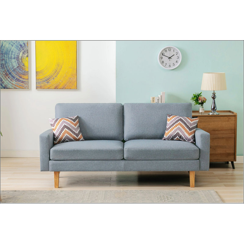 70" Linen Sofa With 2 Throw Pillows, Gray, Natural