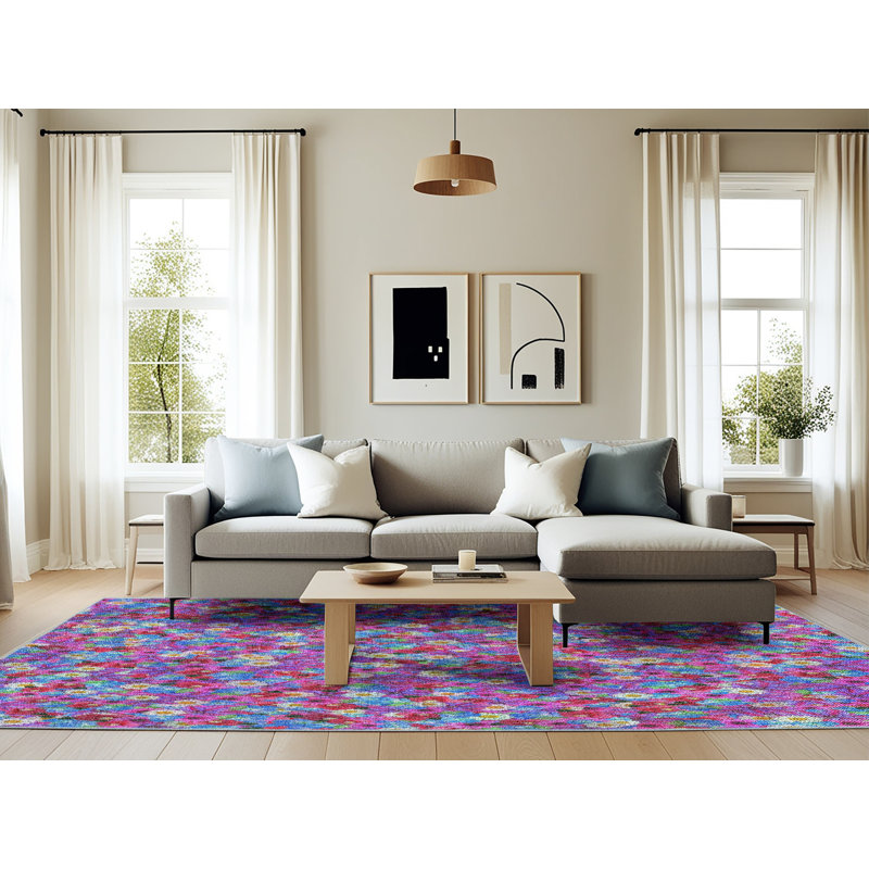 Tapis mauve à motif floral Sumaya, Rectangle 6 pi x 9 pi