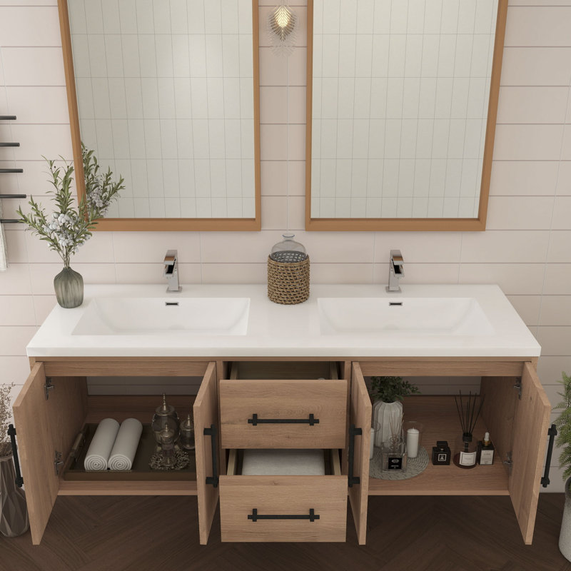 Victoria 58.9'' Single Bathroom Vanity with Acrylic Top, Red Oak