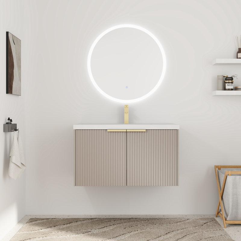 36'' Single Bathroom Vanity with Resin Top, Khaki