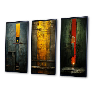 «Stairway To Grace Minimal Orange On Indigo II», 3 pièces sur toile