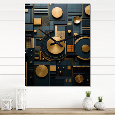 Arcane Visions In Gold And Teal - Modern Geometric Wall Clocks