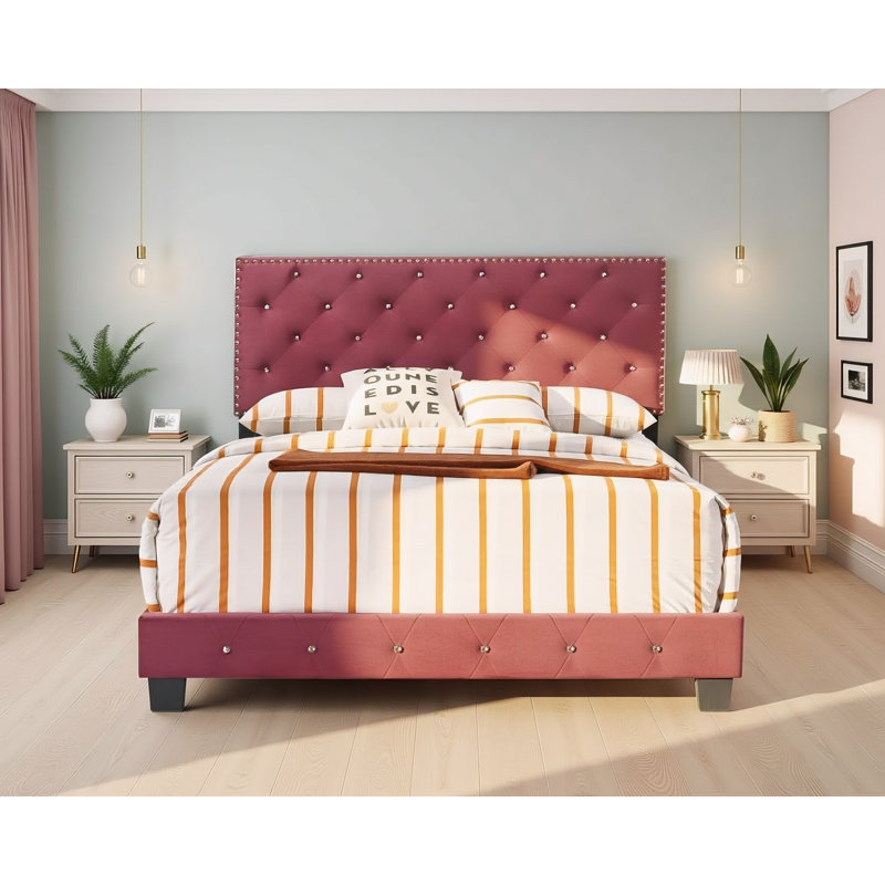 Lit double en velours cerisier Modena, Cerisier, Double
