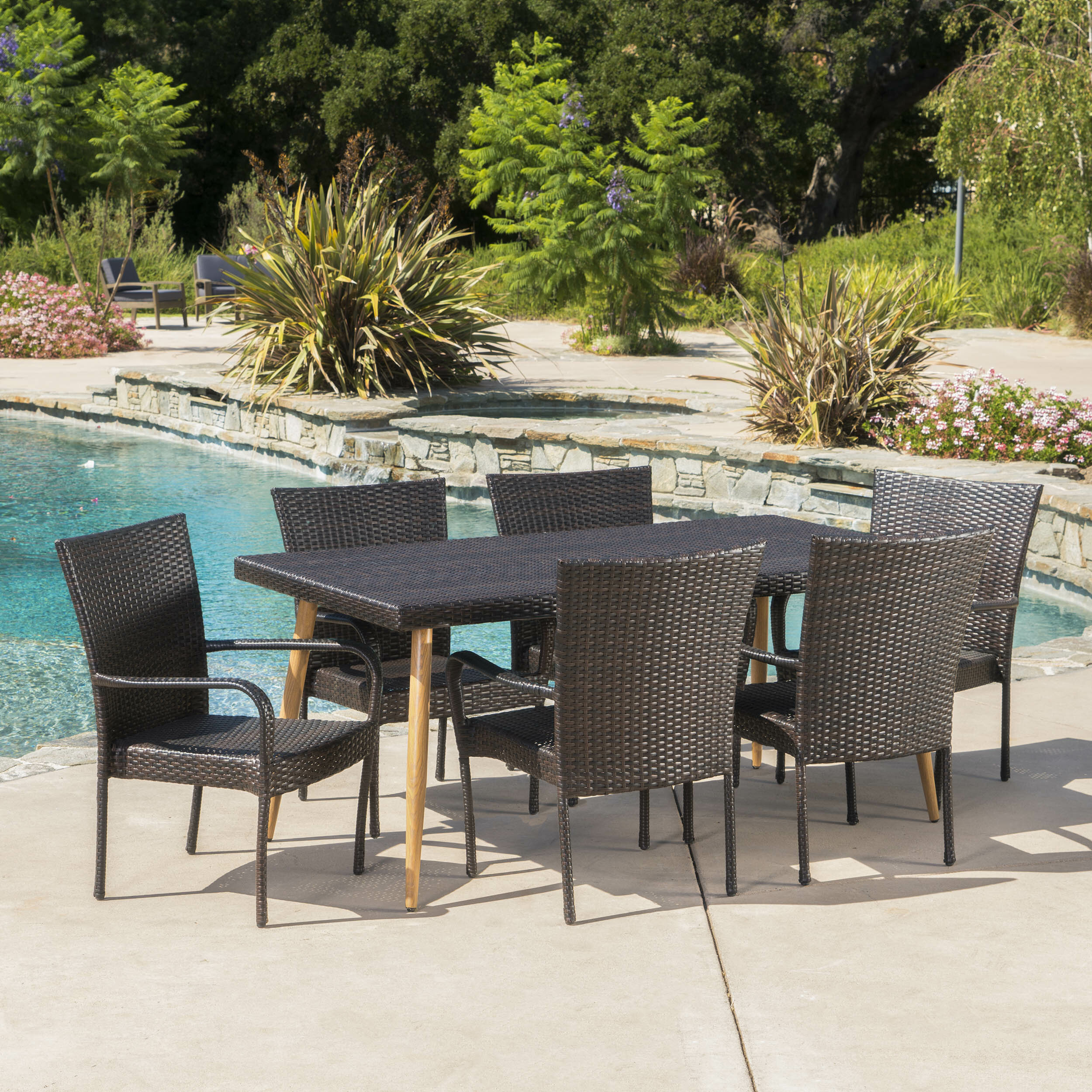 George Oliver Outdoor Wicker 7 Piece Dining Set & Reviews | Wayfair