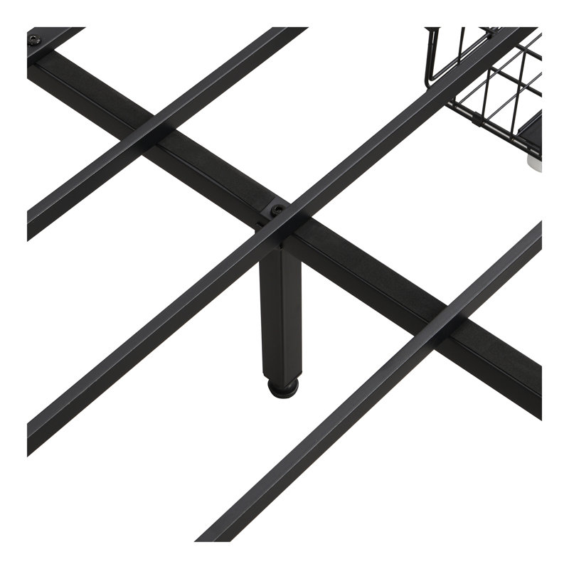 Structure de lit grand, tête de lit avec station de charge et 4 tiroirs de rangement, lumières DEL, brun et gris, Grand lit