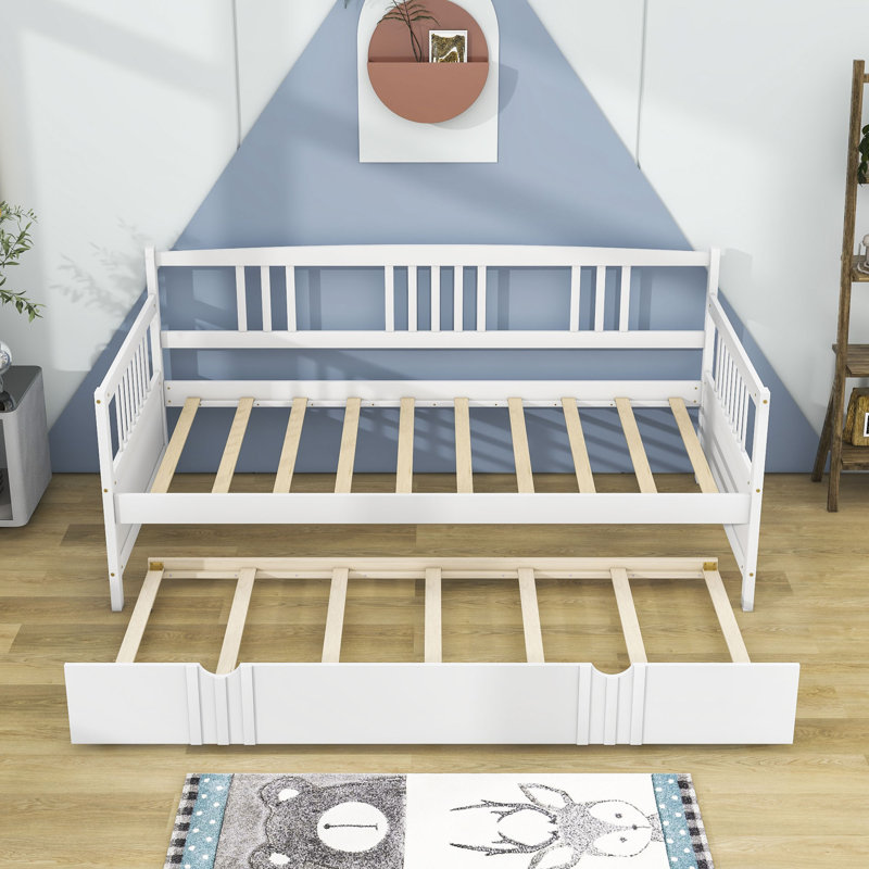 Lit de jour en bois avec couchette, Blanc, Simple