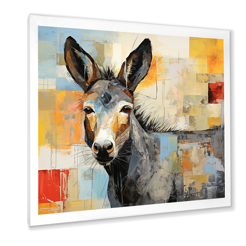 Patchwork Donkey Pastures II - âne, art mural, Cadre simple blanc, H 30 po x l 30 po x P 1,5 po
