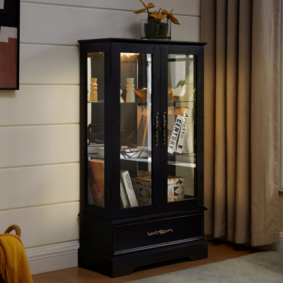 Display Cabinet, Glass, Adjustable Shelves, Lighted With - Elegant 2 Door