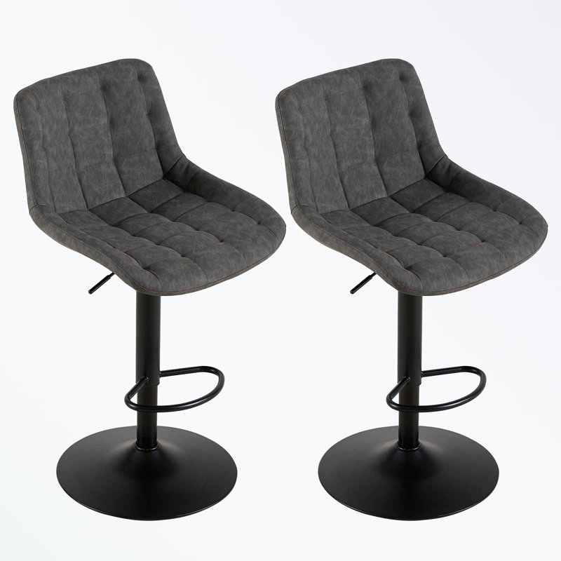 Tabouret de bar pivotant en cuir synthétique 2 pièces avec repose-pieds, Gris