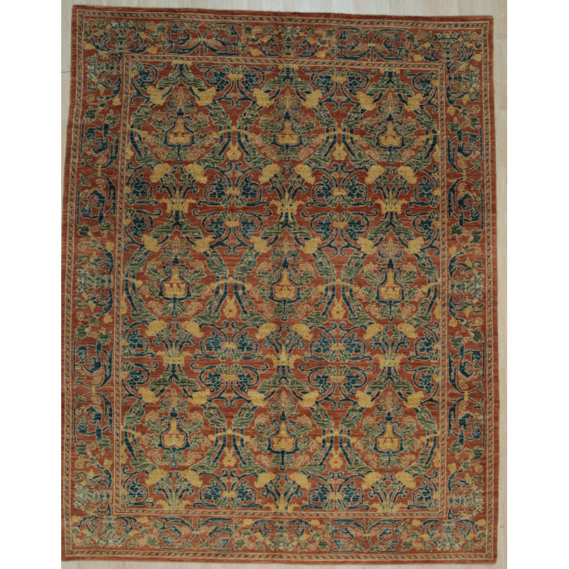 Tapis rouge en laine noué à la main Seline, Rectangulaire 8 pi x 10 pi