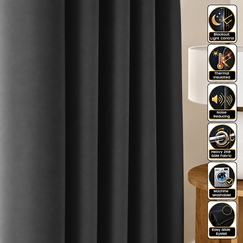 260 GSM Thermal Blackout Eyelet Curtains, 167cm Width x 228cm Drop, Dark Grey