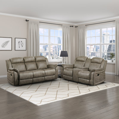 Brasilia Modern & Contemporary Polished Microfiber Manual Double Reclining 2-Piece Living Room Set with Center Console & Supportive Pocket Coils