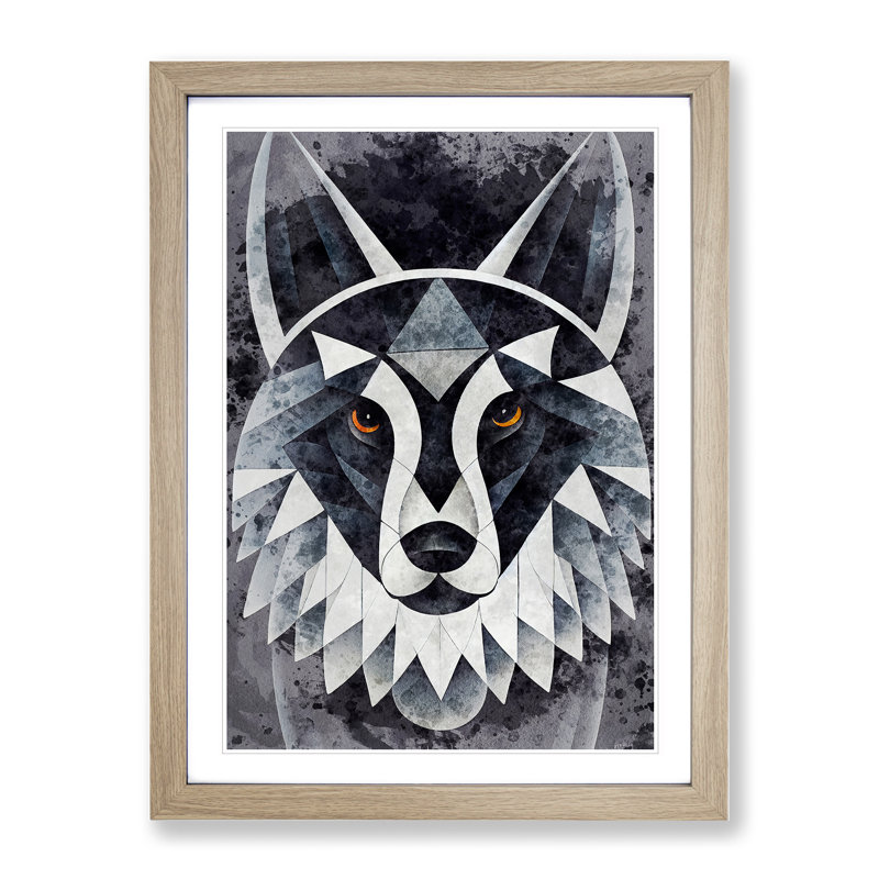 Abstract Watercolour Wolf No.2 - Single Picture Frame Print, 64cm H x 46cm W x 2cm D, Oak Framed