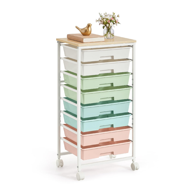8 Drawer Storage Drawer, Green + White + Pink