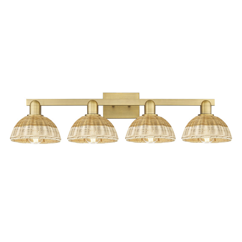 Ciesla - Luminaire pour salle de bain 4 lumières avec abat-jour natté, Laiton brossé, Quatre lumières