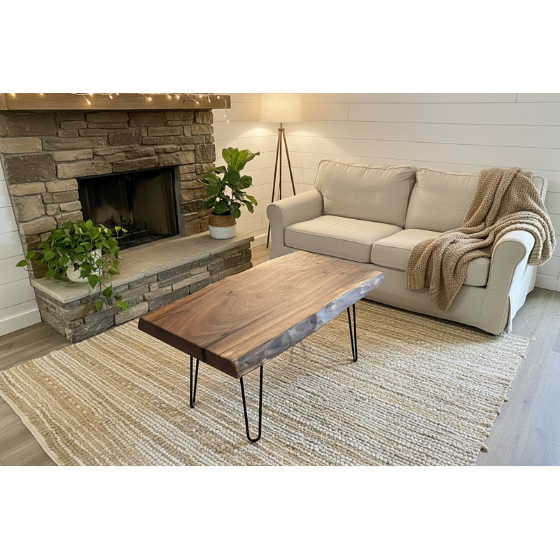 Table basse personnalisable en bois franc noyer, 24", 30", Tube carré noir en métal - 16 po