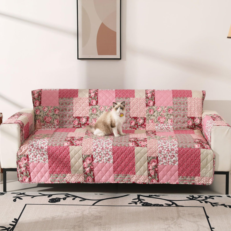 Housse de canapé en patchwork avec sangles élastiques - Housse facile à installer - Protection de meubles lavable, 190 cm (P) x 325 cm (L), (Canapé, rose vif)