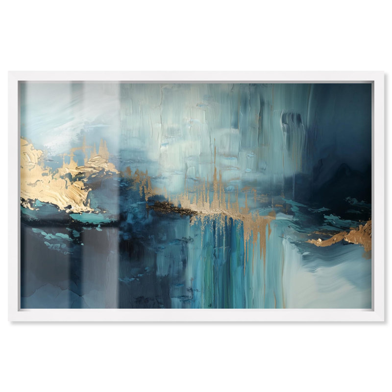 «Marine Luster Veins V Shadowbox», impression abstraite bleue par Art Remedy, cadre blanc, 16 x 11, H 11 po x l 16 po
