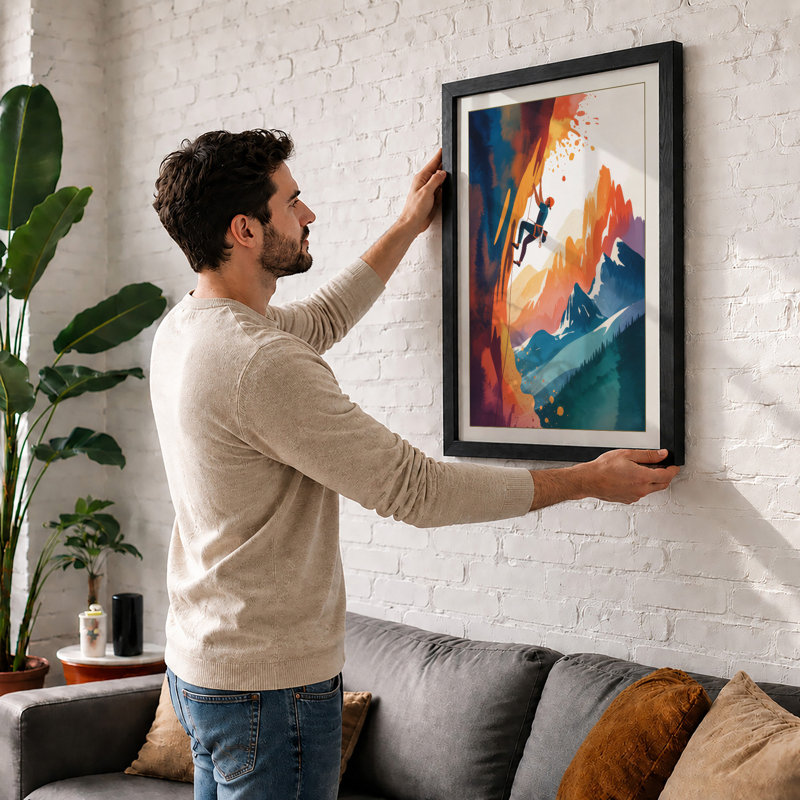 Climber at Scale Modern 1 Piece Single Picture Frame Wall Art, A3 - 42.0 x 29.7 cm, White