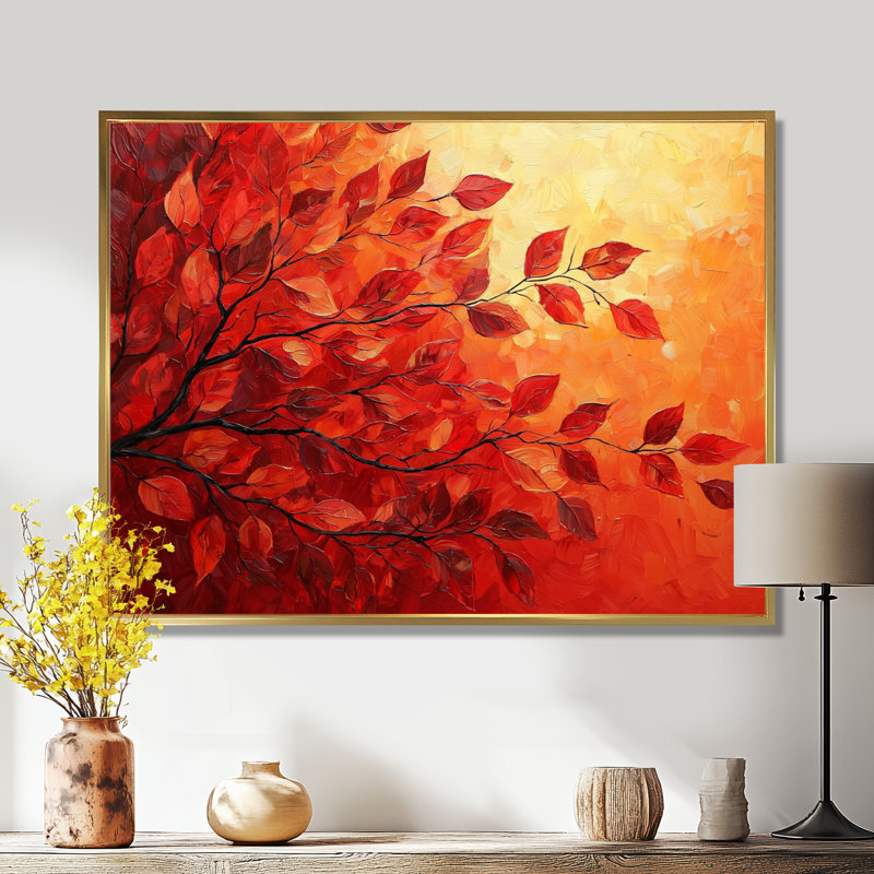 «Autumn Sunset Maple Leaf I - Leaves», reproduction sur toile encadrée, H 30 po x l 40 po, Doré, Picture Framed