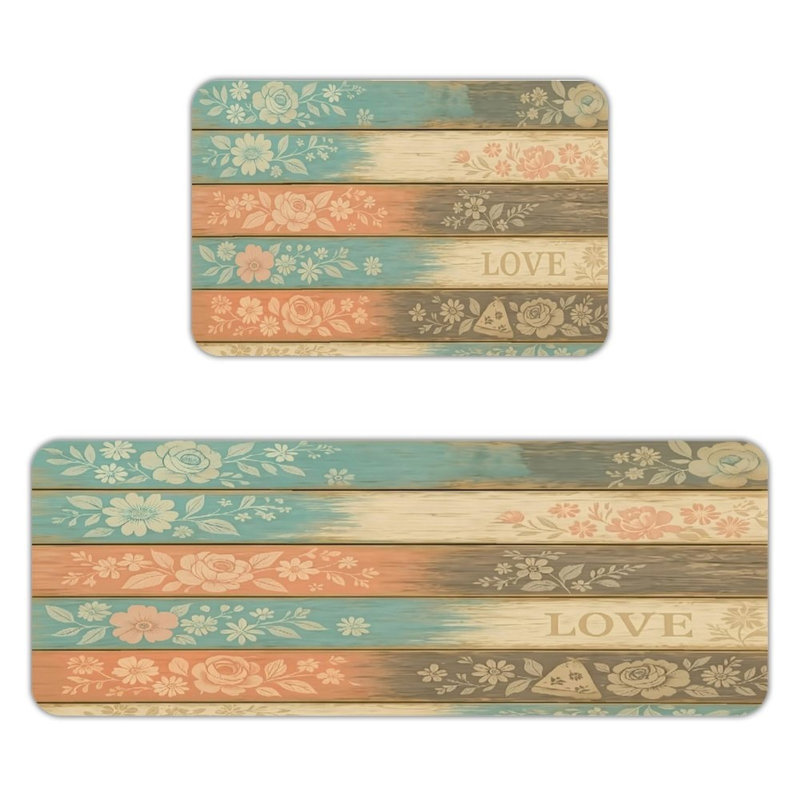 2 Pcs Love Floral Kitchen Mats Kitchen Hallway