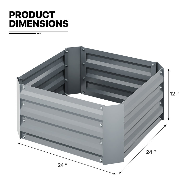 Raised Garden Bed Kit Outdoor Metal Gardening Planter Box for Vegetable Elevated Flower Succulents, 12" H x 24" W x 24" D