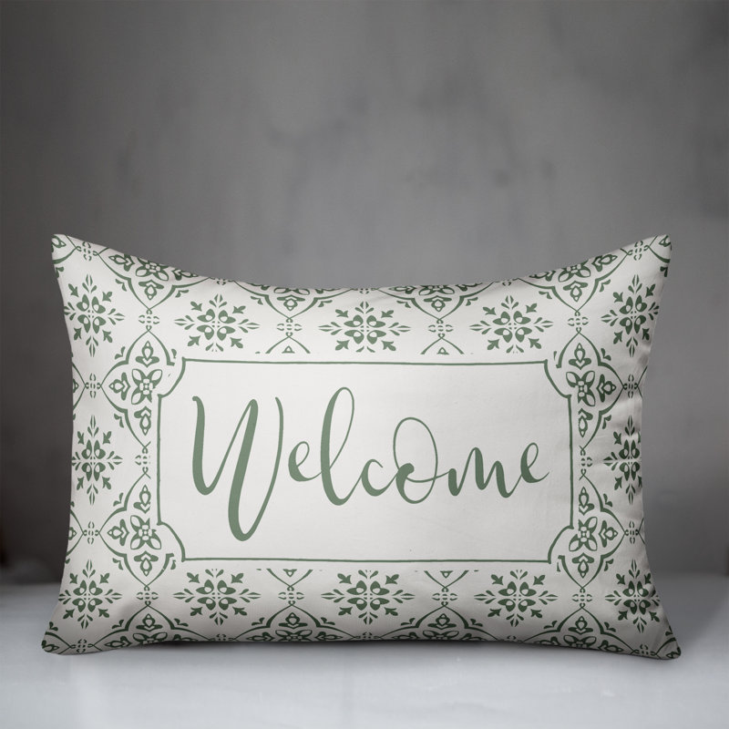 Housse de coussin rectangulaire d'extérieur Alguno Welcome Medallion, Vert