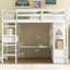 Lit mezzanine double avec bureau intégré et 2 tiroirs, tablettes de rangement