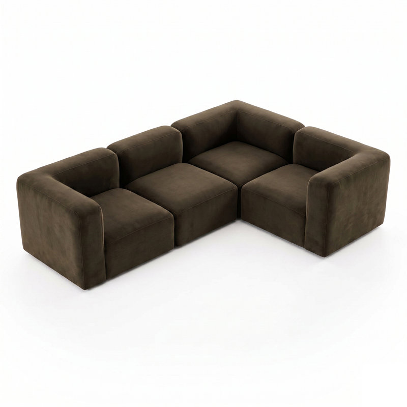Canapé modulaire moderne à assise profonde en velours de performance L 4 pièces pour salon, 25" H x 99.5" W x 72" D, Chocolat