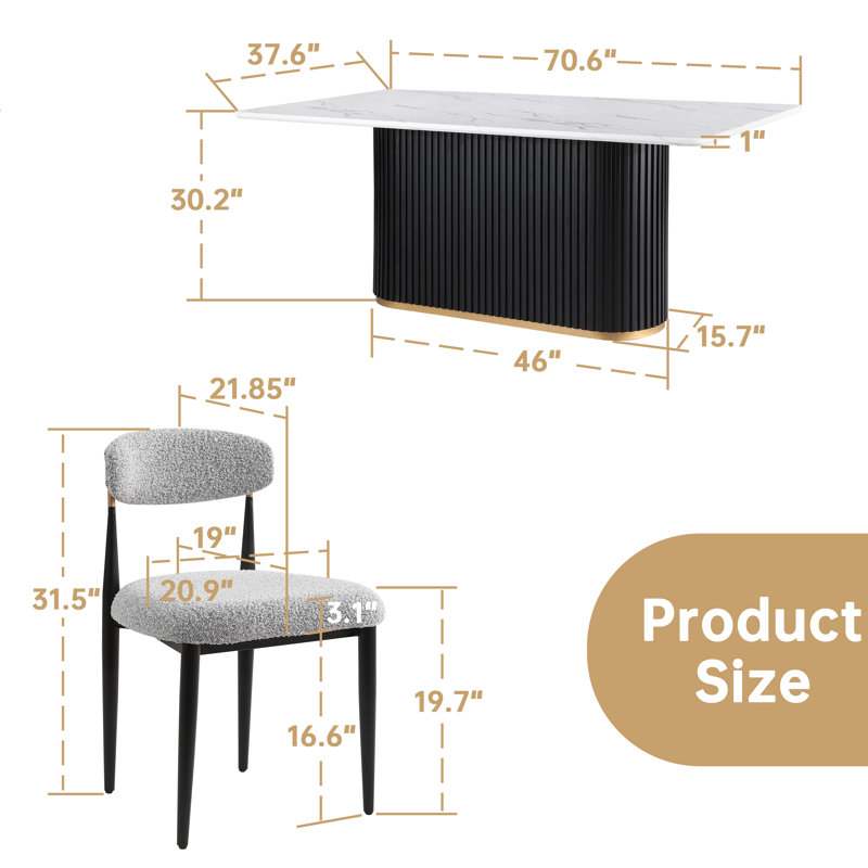 Velora 5 Piece Rectangle Faux Marble Dining Table Set, Gray