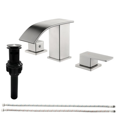 Waterfall 8 In. Widespread Double-Handle Bathroom Faucet Set 3-Holes Vanity Sink With Metal Drain