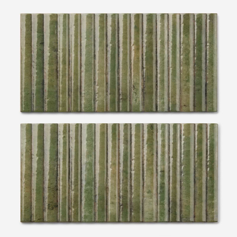 Curve Fluted 6X12 3D Glossy Ceramic Tile, Green