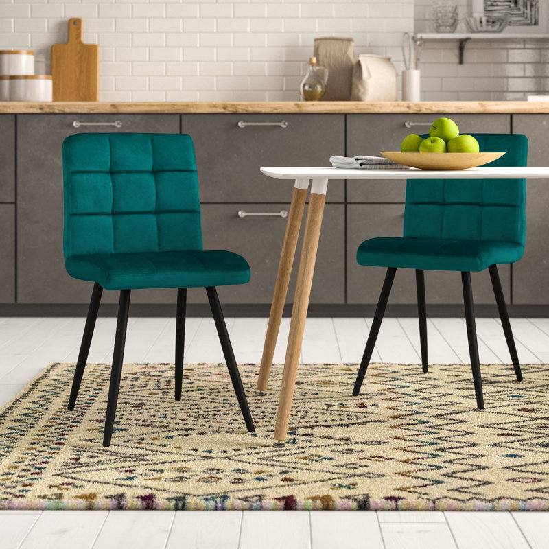 Leann Tufted Velvet Upholstered Back Side Chair, Turquoise Velvet